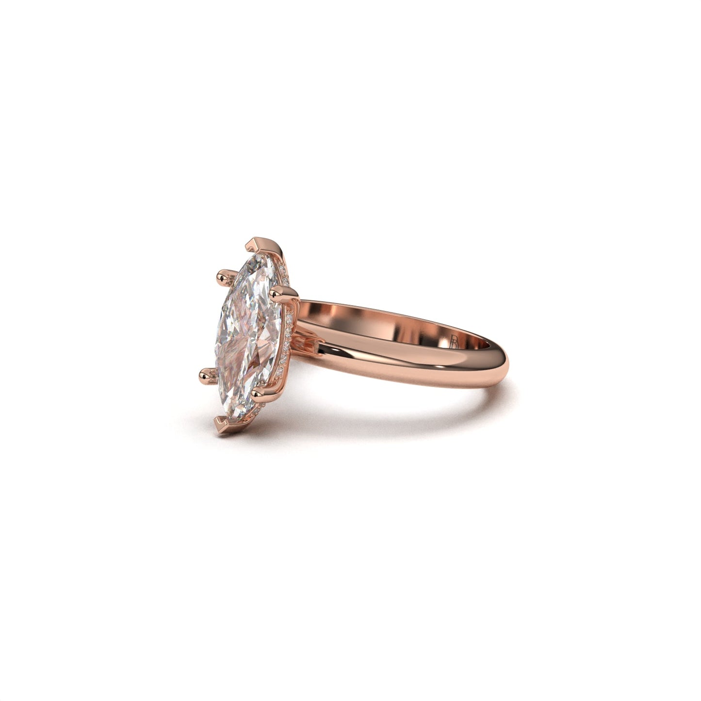 Marquis solitaire ring hidden halo