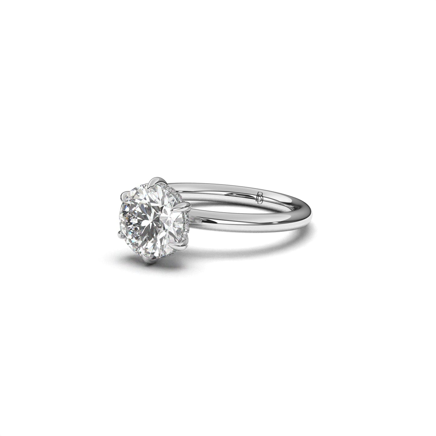 Round solitaire ring hidden halo