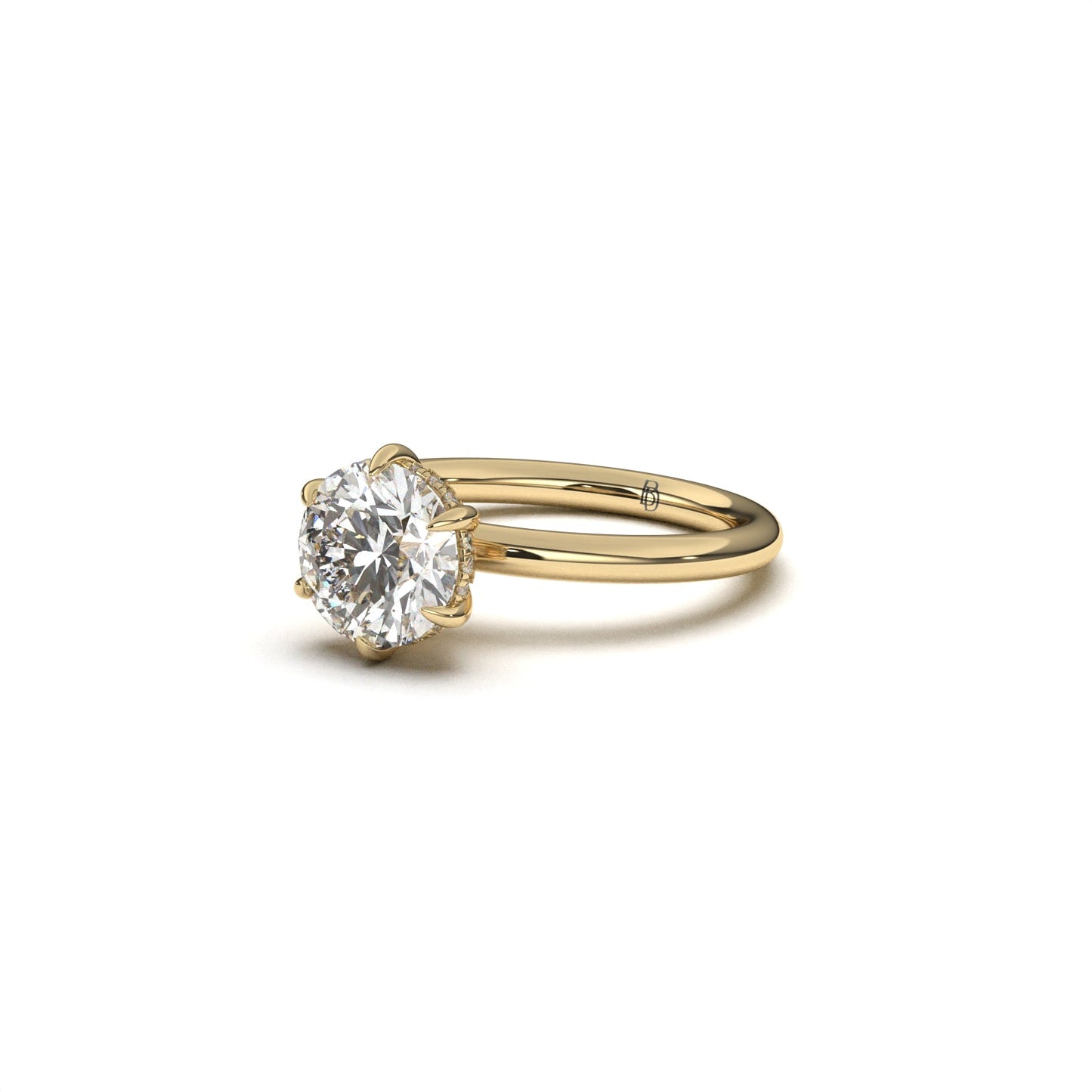 Round solitaire ring hidden halo